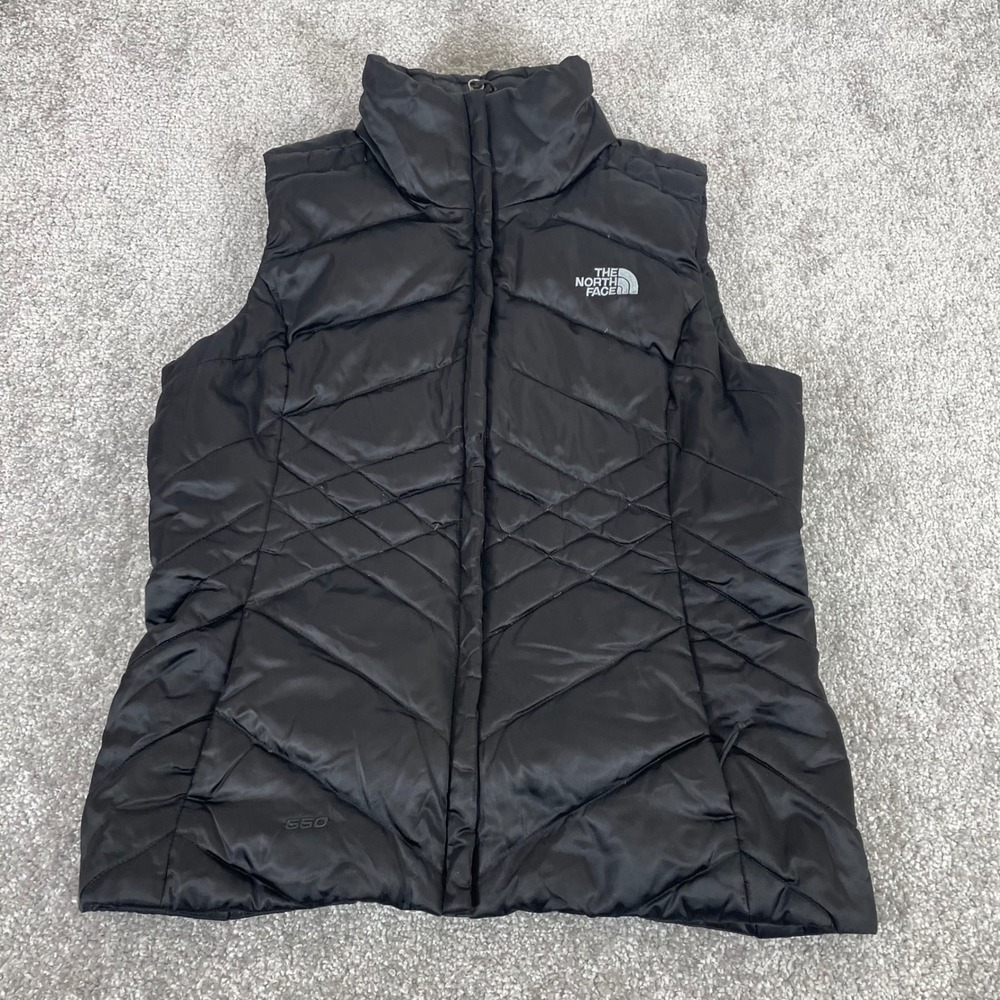 North Face 550 Down Puffer Vest Womens Small Quilted Full Zip Black Aconcagua